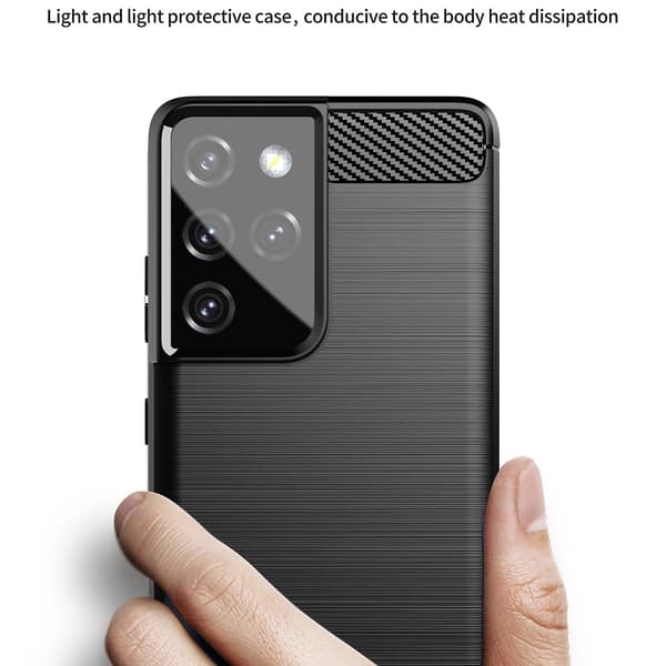 Børstet tekstur TPU-etui til Samsung Galaxy S21 Ultra Black