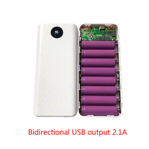 Dubbla USB Type-C 8x18650 batterier DIY Power Bank Box Case Hållare Snabbladdare Skal för mobiltelefon Tablet PC A Svart Black