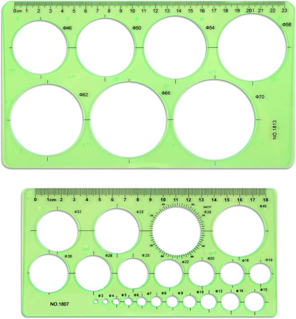 [KK] 2 Pieces Circle Template Ruler, Plastic Circle Stencil for Drawing Geometric Circle Drawing Tool Circle Drawing Ruler with 29 Circles