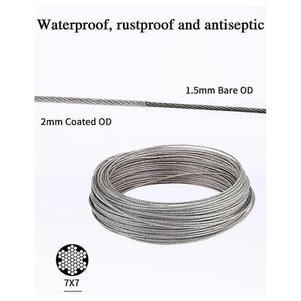 30M 2mm wire rope, rustfrit stål havewire, med spændeskive wirestrammer, til klatreplanter, Fe