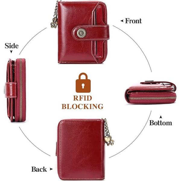 XJYDNCG Damkort Trifold Plånbok - RFID-blockering - Röd