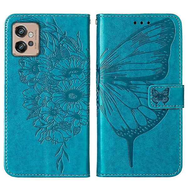 Til Motorola Moto G32 Præget Sommerfugl Flip Læder Telefon Cover
