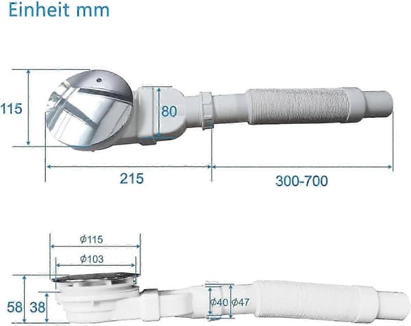 90 mm högt flöde duschavlopp krom avloppsfälla för duschkar med 80 cm flexibel anslutningsrör