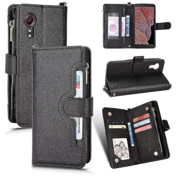 Kompatibel med Samsung Galaxy X Cover 5 Case Dragkedja Cover Magnetisk plånbok Premium läderkorthållare Case med handrem