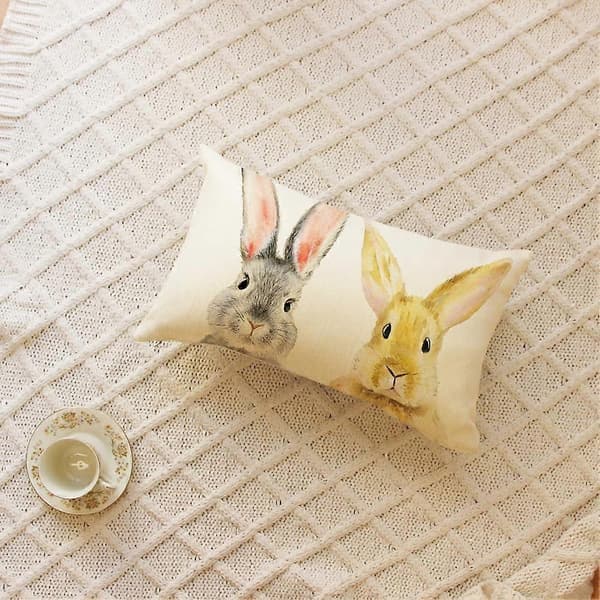 [KK] 【jia】Welcome Easter Bunny Pillow Cover, 12 x 20 inch, Spring Bunny Sofa Decor, Easter Home Decor
