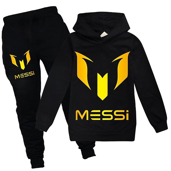 Barn Messi Casual Hoodie Byxor Kostym Pojkar Och Flickor Hoodie Byxor Sportkläder Kostym black 11-12 years old-150cm