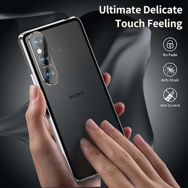 Kirkas suojakotelo Sony Xperia 1 VI -puhelimelle, karkaistu lasi + metalli + PC-takakansi, magneettinen - Musta Multicolor Silver