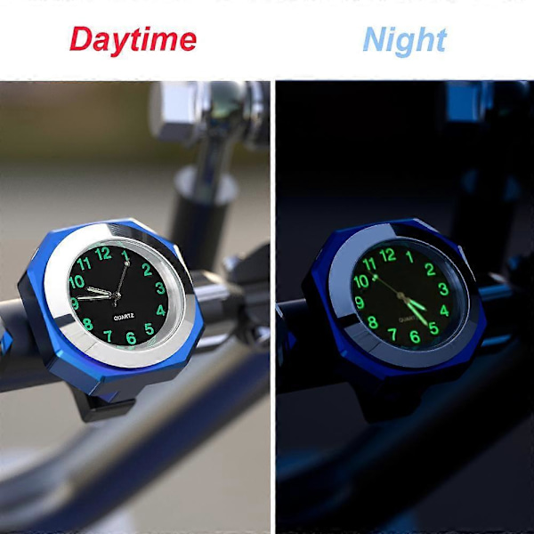 Vanntett Styrefeste Klokke Universal 18-22mm Motorsykkelklokke med Skiftenøkkel Motorsykkel Quartz Klokke Aluminium Lysende Klokke Sykkel Tilbehør black