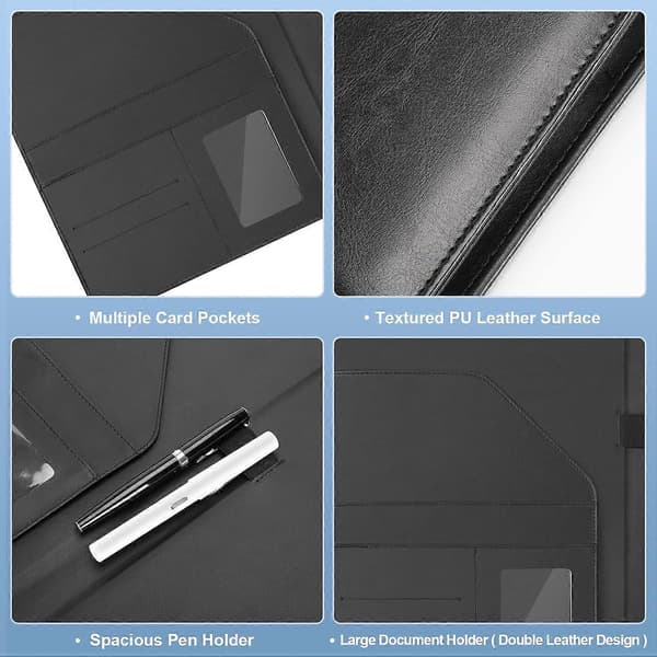 [KK]Conference Folder A4 Business Document Folder with Clipboard, Document Pocket, Card Holder, Office Pocket (Black)