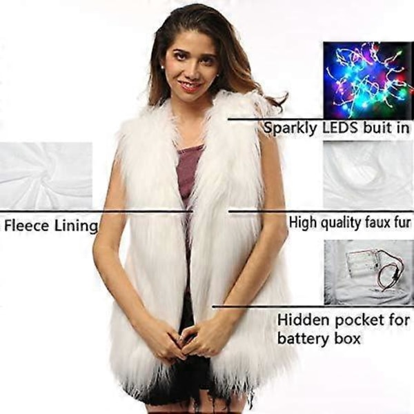 Dam Fuskpäls Ytterkläder Vinter Ljus Upp Brinnande Glöd Fluffig Glittrande Regnbåge LED Väst Led Vest Small