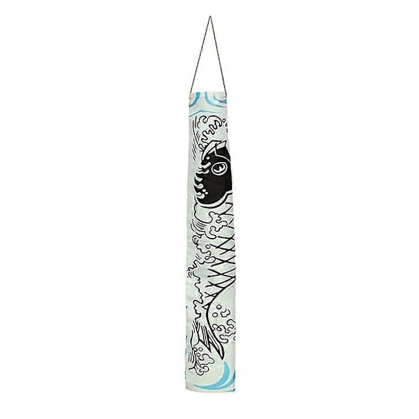 Japansk Nobori Koinobori Karpestreamer Vindsokk Fiskeflagg Drage Restaurantdekor Black White 70cm