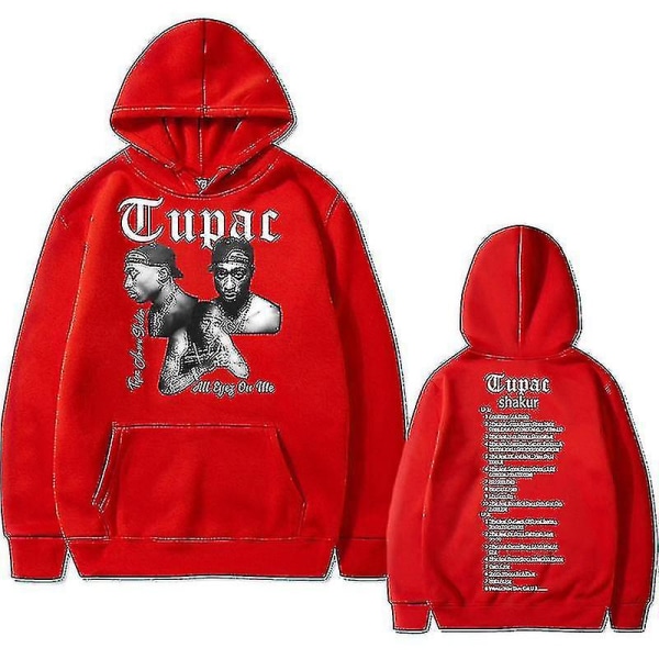 Rapper Tupac 2pac Hip Hop Hoodie Herrmode Luvtröjor Herr Kvinnor Oversized Pullover Man Svart Streetwear Man Vintage Sweatshirt Red S