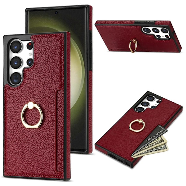 För Samsung Galaxy S24 Ultra Mobilskal PU Läder+TPU Ring Ställ Skydd Multicolor Style B