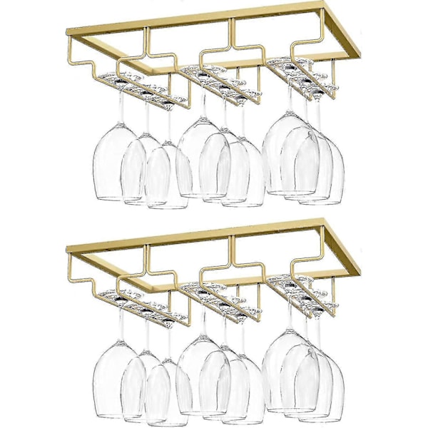 Vinglasställ, [2-pack] Vinglashängare För Skåp Stamglas Vinglashållare Förvaringshängare För Bar Kökskåp (3 Rader) - Guld
