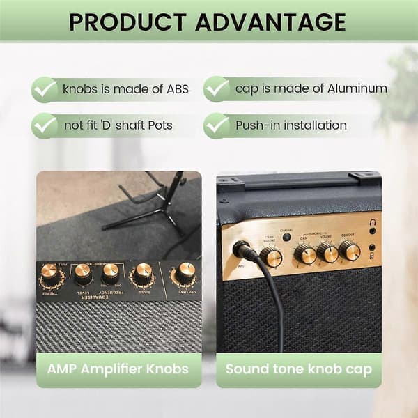 15 st Gitarrförstärkare AMP Tryckknapp med Hatt Passar 6 mm Diameter Potentiometrar Black   Golden