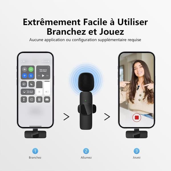 2MIC MOURSIIENY Trådlös Lavalier-mikrofon — 20 m räckvidd, 10 timmars batteritid, Bluetooth, Lightning & USB-C, för iPhone/iPad, podcasting/vlogg