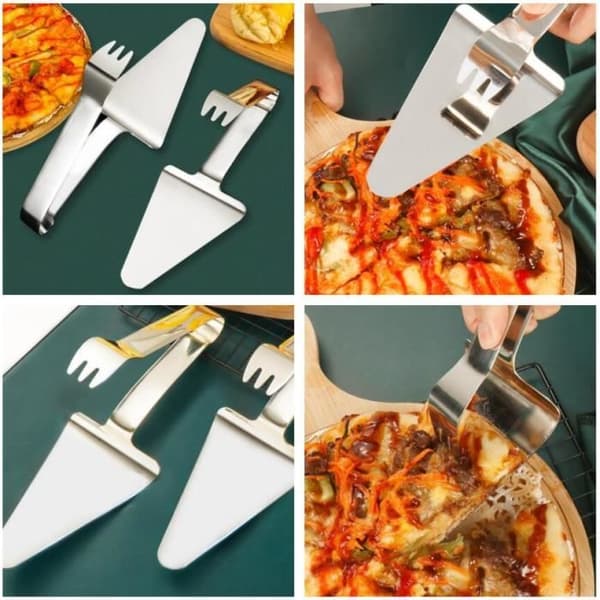 Tårtspade - 2 delar - Rostfritt stål - 28,5 cm - Triangulär spatel med matklämma