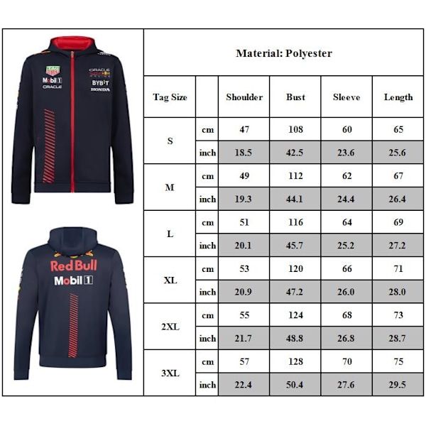 Retro Red Bull Racing F1 Jacka Herr 2023 Team Full Zip Hoodie Sport Skyddsutrustning Vindtät Ridning Racing Motorcykelkläder L