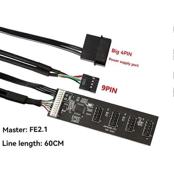 USB2.0 Header Splitter 9 Pin 1 til 4 Udvidelses-Hub Splitter med SATA Interface Kabel til PC Bundkort Adapter Black Sata