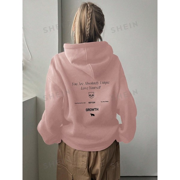 Dazy Slogan Grafisk Droppskuldret Genseren Med Snøring - Kaffe Brun Coffee Brown XL