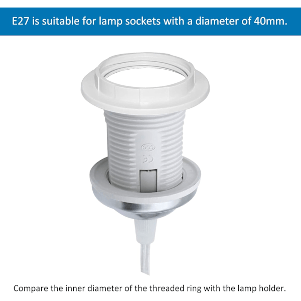 Hvid plastik lampeskærm reducer ring E27 40MM, lampeskærm tilbehør ring adapter konverter plade, 6 stykker