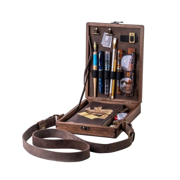 Writers Messenger Wood Box Multifunktionellt konstnärsverktyg och borstförvaring Valnötspåse, 100 % ny