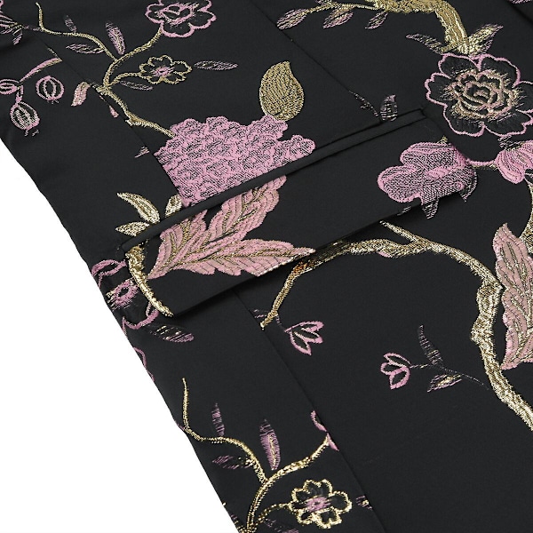 YOUTHUP Miesten Kirjailtu Bleiseri Slim Fit Kukallinen Pukutakki Tyylikäs Kukka Smokki Illallisjuhliin Prom Black XS