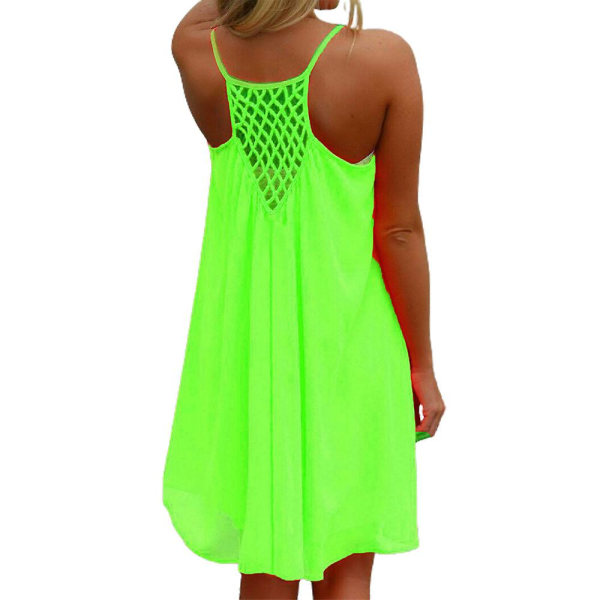 Kvinnors sommarsemester Mini Sling Dress Back Ihålig Beach Party Casual Swing Kort solklänning