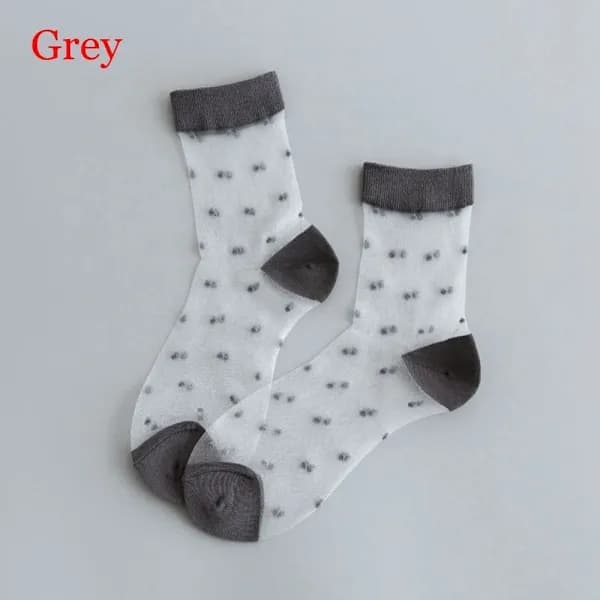 [KK] Transparent Polka Dot Socks, Ultra-Thin Socks, Crystal Silk, Grey