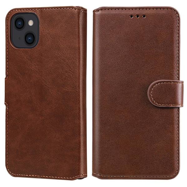 [KK]iPhone 13 - Solid skinnveske - Brun 60