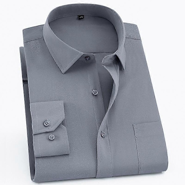 Klassisk, normalpassform långärmad formell business twill-skjorta för män black 44
