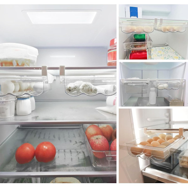 [KK]2-pack Egg Rack for Refrigerator, Pull-out Egg Storage Box with Handle, Transparent Egg Box for Fridge