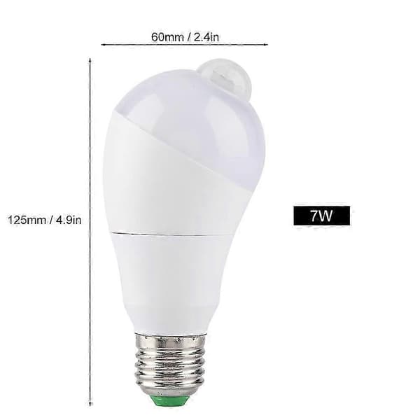 LED-lyspære med bevegelsessensor, 350° roterende sensorhode for gang E27 (varmhvit, 7W)