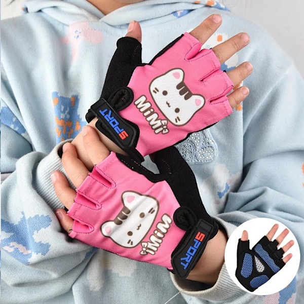 Kids Cycling Gloves Half Finger Kids Cycling Gloves Children Non-Slip Breathable Sports Gloves For Boys Girls Riding Gear Kitten