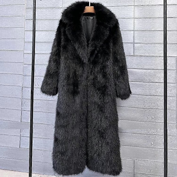 Super Lang Fluffy Faux Fur Frakke Dame Jakke Vinter Revers Fortykket Hvid Faux Fur Frakker Jakke til Kvinder Overtøj black XS