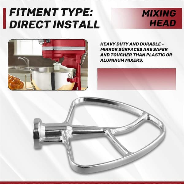 Flatvisp i rustfritt stål for Kitchen Aid 4,5 Qt - 5 Qt Tilt-Stand mikserfester for Kitchen B Silver