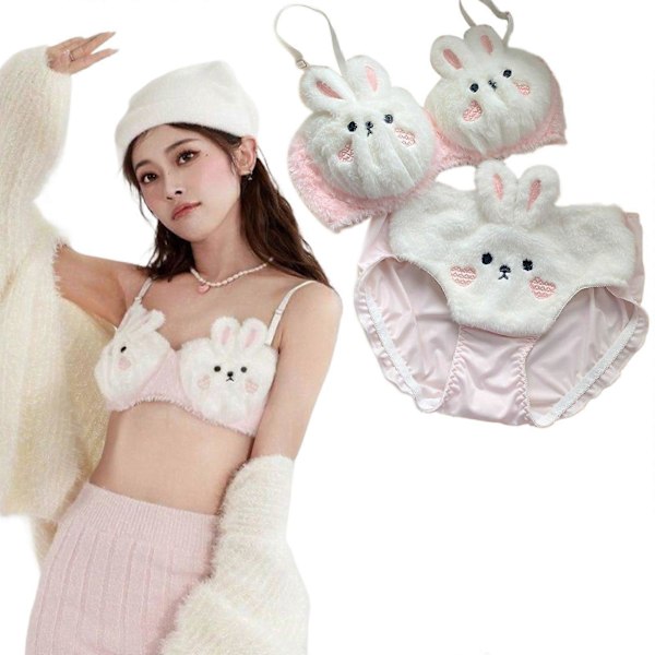 Dame 2-delt Sett med Lodden BH og Truser Store Øyne Bjørn Plysj BH Undertøy Tegneserie Anime Undertøy Tegneserie Bikini Sett Melk kanindrakt X Cute bear suit L