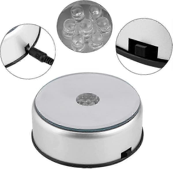 Roterende krystallutstillingsstativ med 7 LED-lys og AC-adapter