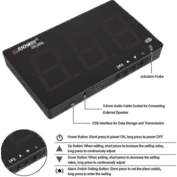 Professionell ljudnivåmätare med set larmtrösklar Bärbar digital lcd decibelmätare 30~130 db decibel brusmätningsmätare med da