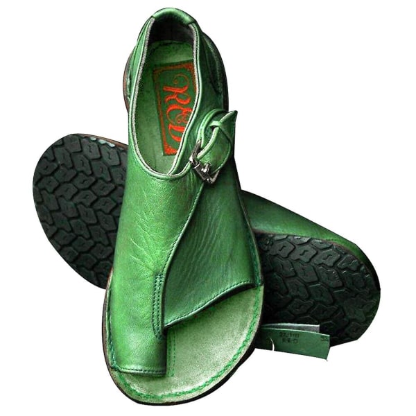 Platta sandaler för kvinnor med öppen tå Spänne Strandskor Anti-halk Andas för sommaren Green 41