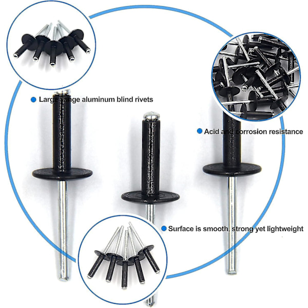 50 kpl Alumiininen Sokkarivetti Suurella Laipalla 4,8 mm x 20 mm, Pakkaus 50 (Musta)