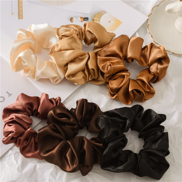 (6 stk) Hårbånd Silke Scrunchies Satin for Kvinner, Hårbånd Myke