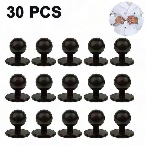 30-pak sorte runde knapper til kokkejakker, 11 mm hoveddiameter