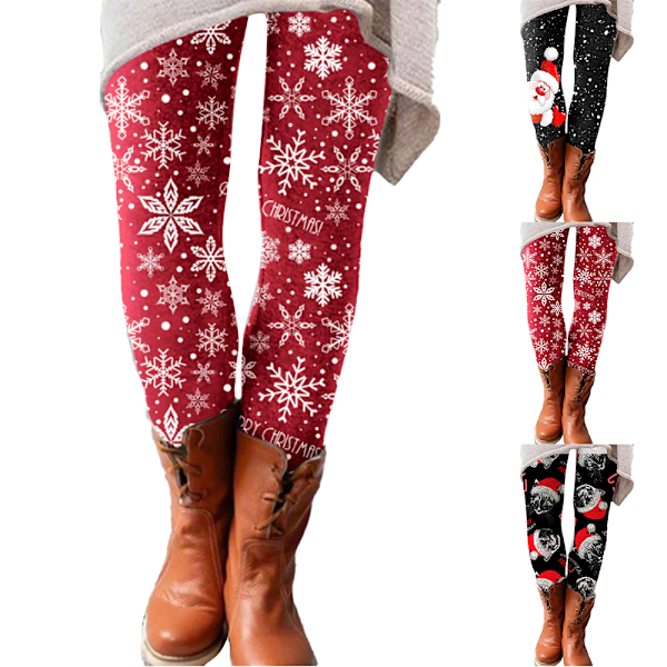 Dam Skinny Byxor Vinter Varma Jultomte Tryck Leggings Byxor C C S