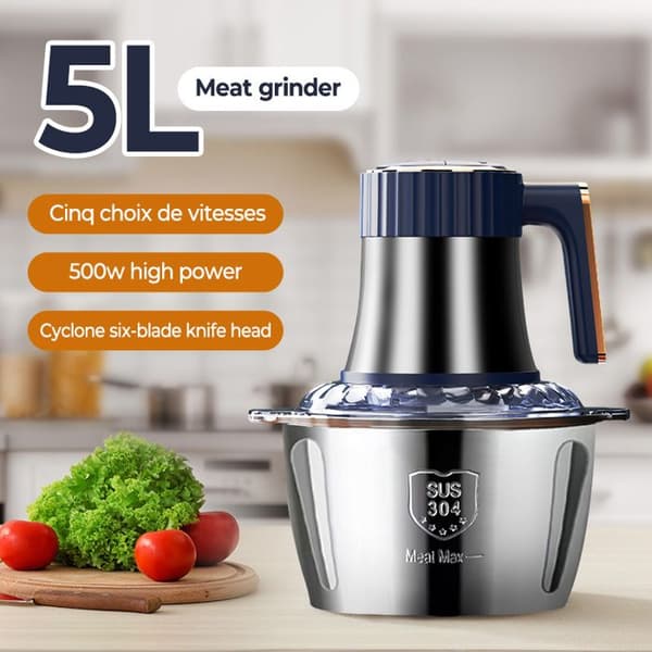 Elektrisk köttkvarn - JOULLI - 5L - 500W - 6 blad - Mörkblå