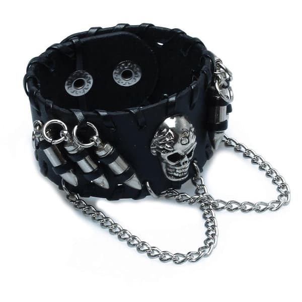 3X Sorte gotiske PU-læderkugle-kraniekæde-armbånd til mænd Black