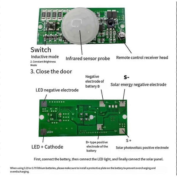3.2V 3.7V Solcellelampeplade Solcellelysprintplade Infrarød Menneskelig Induktion Solcellegadelys Driverplade