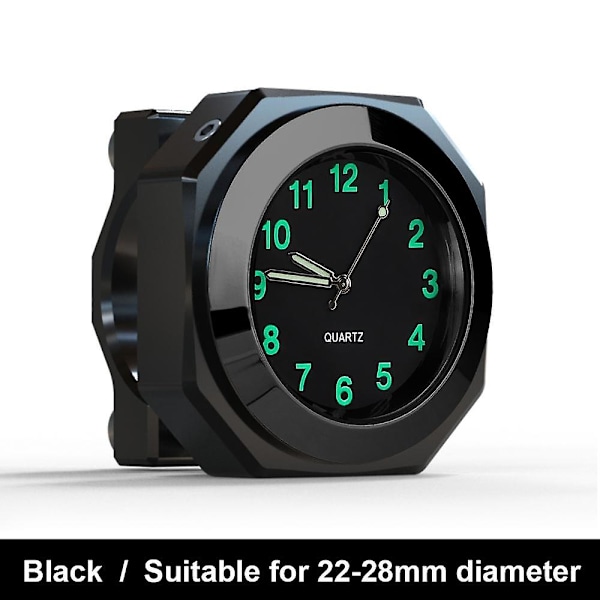 Vanntett Styrefeste Klokke Universal 18-22mm Motorsykkelklokke med Skiftenøkkel Motorsykkel Quartz Klokke Aluminium Lysende Klokke Sykkel Tilbehør black