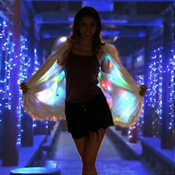 Dam Fuskpäls Ytterkläder Vinter Ljus Upp Brinnande Glöd Fluffig Glittrande Regnbåge LED Väst Led Vest Small