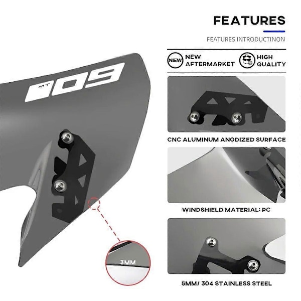 Ryggbeskyttere Vindskjerm For YAMAHA MT-09/SP FZ-09 2017-2020 18 19 Vindskjerm Pare-brise Motorsykkel Vindavvisere MT-09SP MT09 FZ09 MT FZ 09 MT-09 Blue
